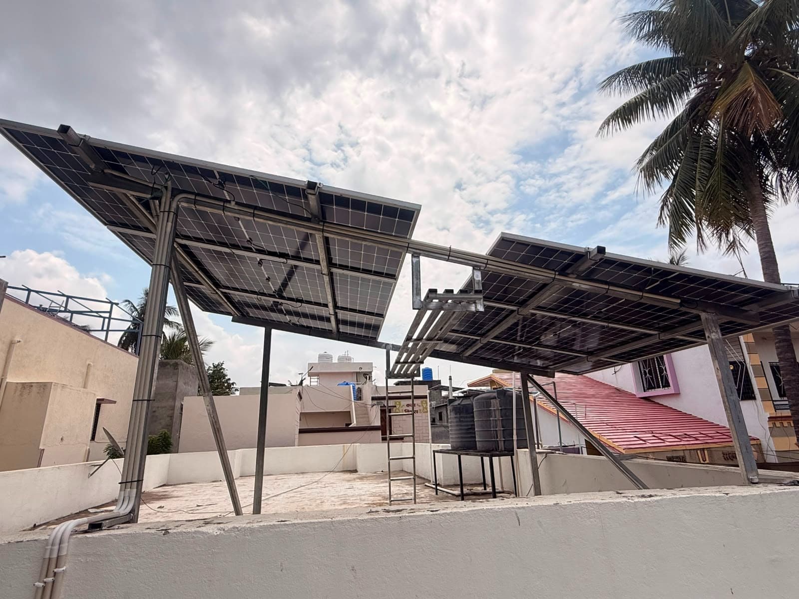 Rooftop solar panels installed on a residential building