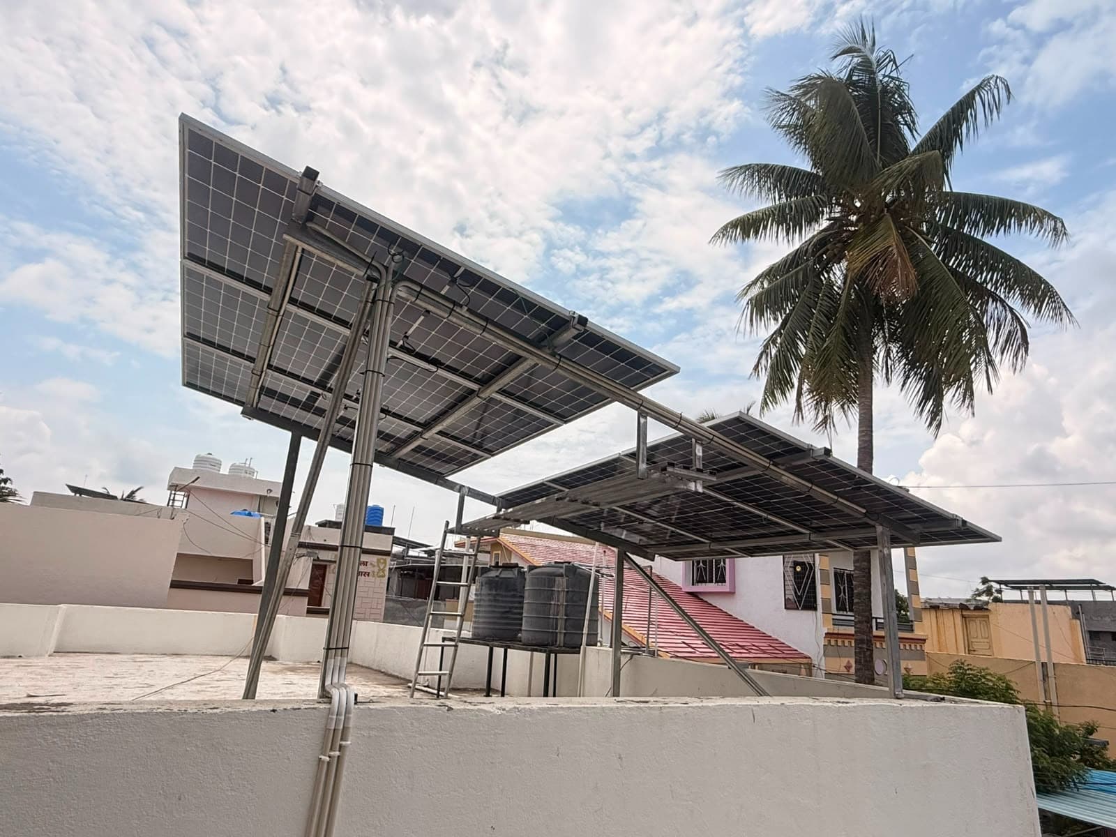 Elevated solar mounting structure on site